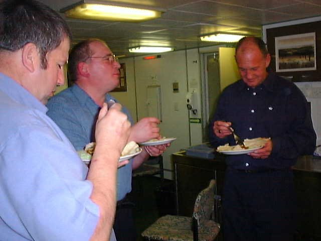 Larry Larratt, Bob Burton and Pete Clipstone having some scran